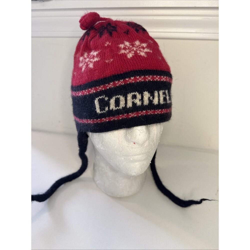 Vermont Originals CORNELL Red Beanie Hat Wool Earflap Fair Isle Tassel USA